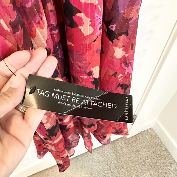 Lane Bryant Dress 18 Red Floral Balloon Sleeve 80s Midi High Low Party Wedding - Picture 7 of 16